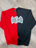 Red Devils split color crewneck Glitter Applique Crewneck